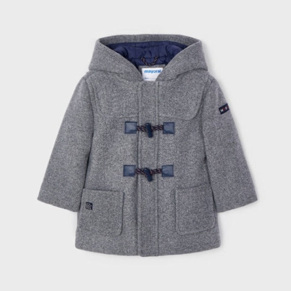 Mayoral Heather Gray Pea Coat with Blue Details